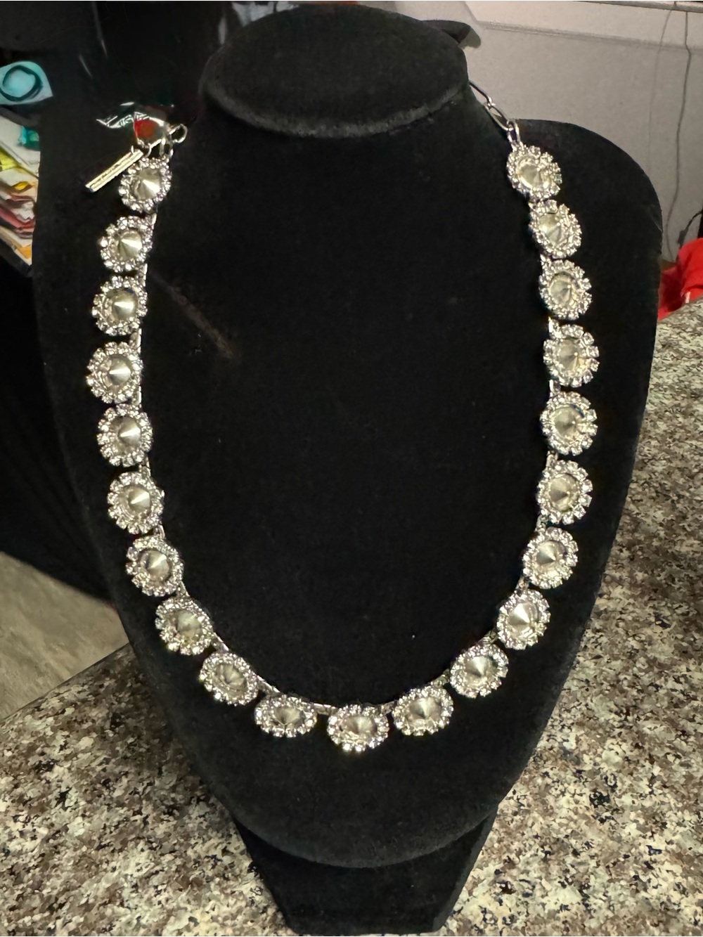 TOVA Crystal Cluster Necklace in Silver Tone- rare!